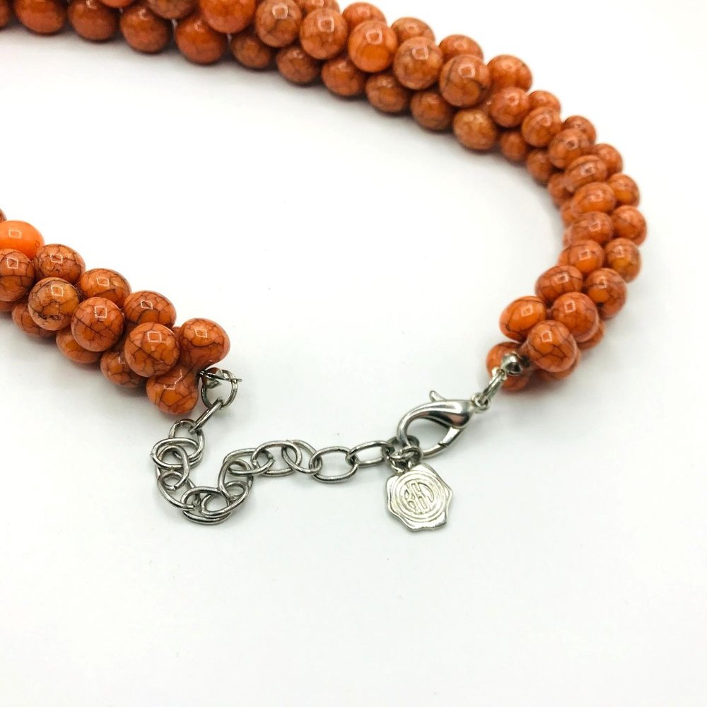 Vintage necklace orange rust marble design colored resin bead clusters 18" lengt - Picture 4 of 5